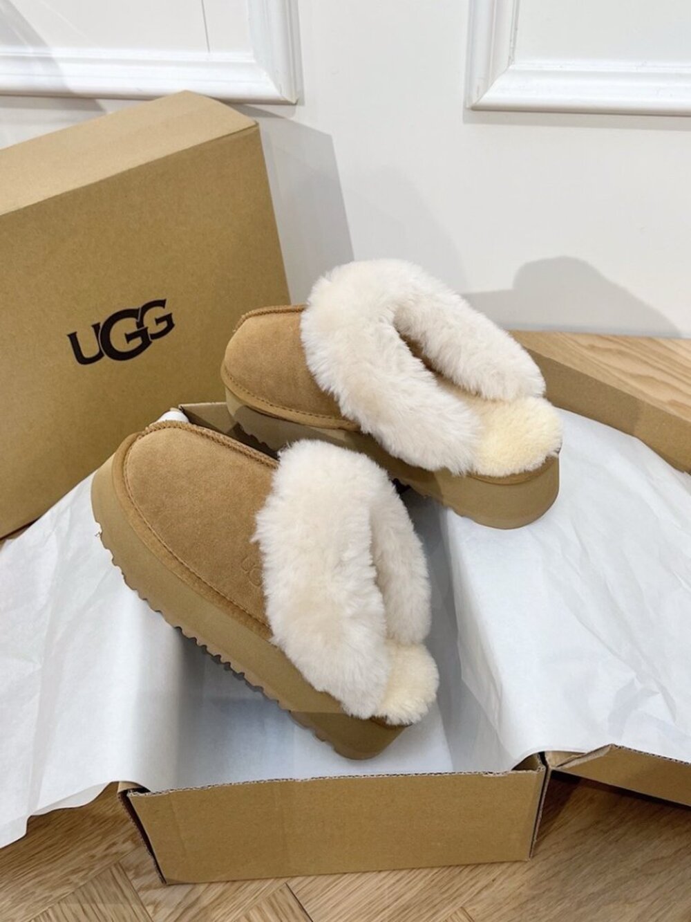 UGG Camel Plush Platform Mule Slippers - Picture 7 of 9